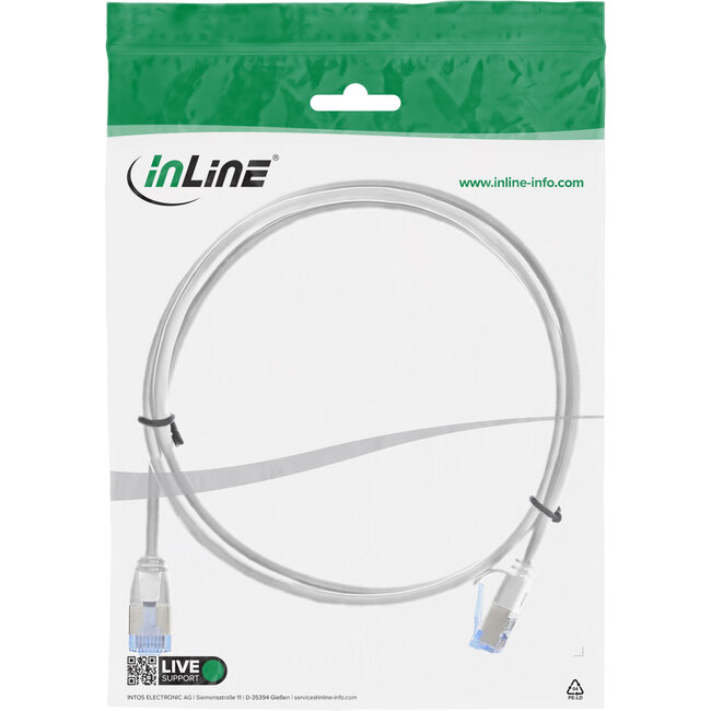 InLine® Patchkabel slim, U/FTP PiMf, Cat.6A, wit, 3 m