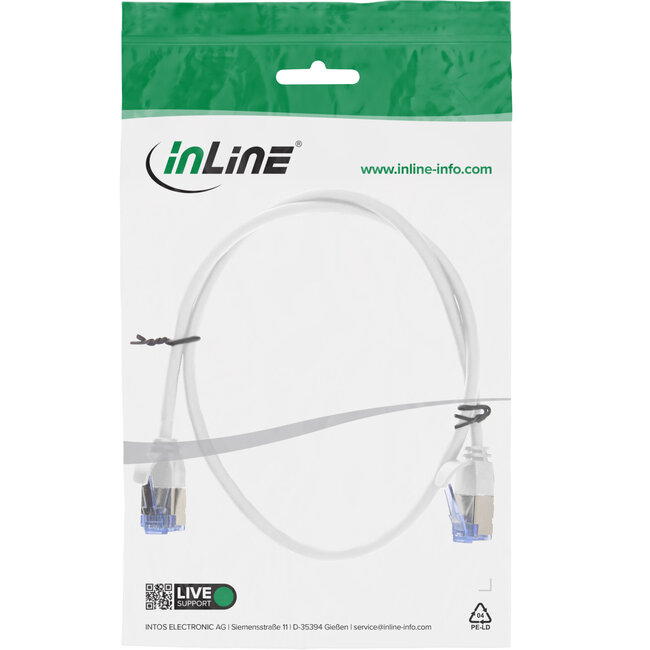 InLine® Patchkabel slim, U/FTP PiMf, Cat.6A, wit, 0,3 m