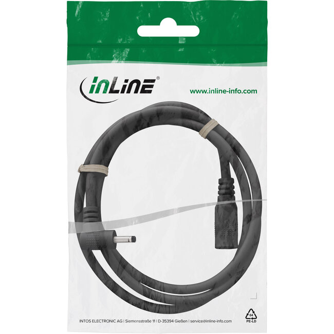InLine® DC-verlengkabel, haakse stekker, 3,5 x 1,35 mm, zwart, 3 m