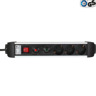 InLine InLine® contactdoos aluminium, 3-voudig aardingscontact +oversp.+schakelaar,1,5m