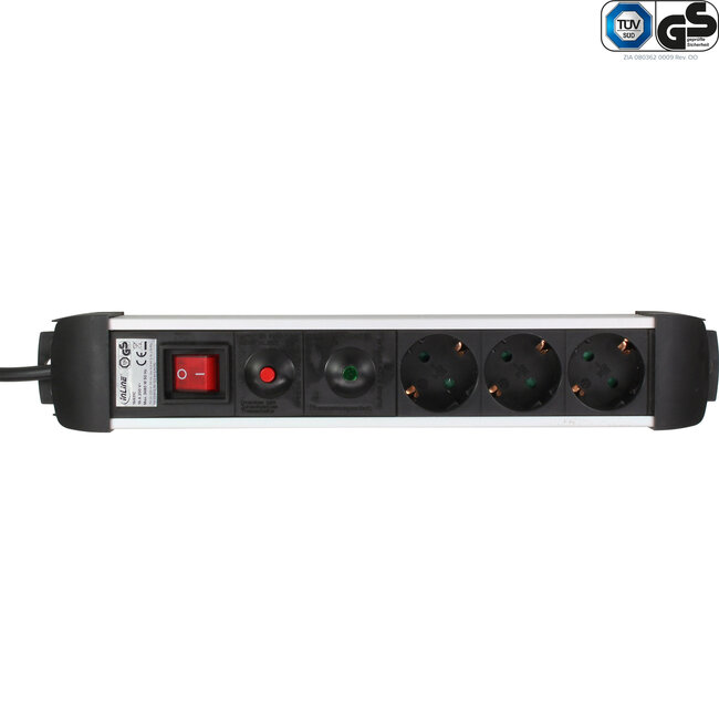 InLine® contactdoos aluminium, 3-voudig aardingscontact +oversp.+schakelaar,1,5m