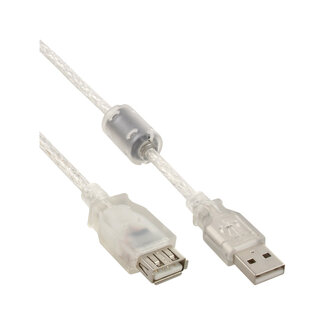 InLine InLine® USB 2.0 verlengkabel type A met ferrietkern, transparant, 3m