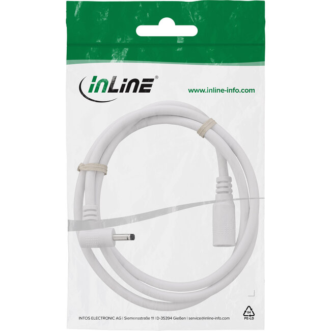 InLine® DC-verlengkabel, haakse stekker, 3,5 x 1,35 mm, wit, 3 m