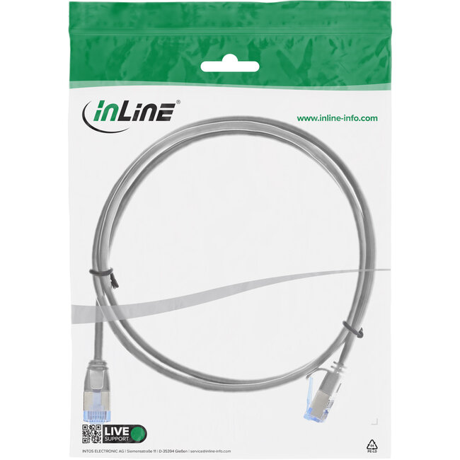 InLine® Patchkabel slim, U/FTP PiMf, Cat.6A, grijs, 1,5 m