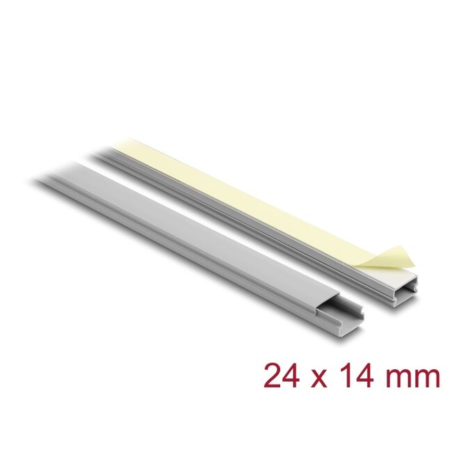 Delock Cable Duct self-adhesive with sliding cover 24 x 14 mm incl. connector - length 1 m pack of 2 pcs grey