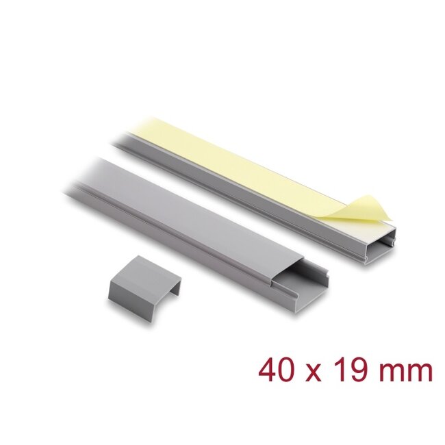 Delock Cable Duct self-adhesive with sliding cover 40 x 19 mm incl. connector - length 1 m pack of 2 pcs grey