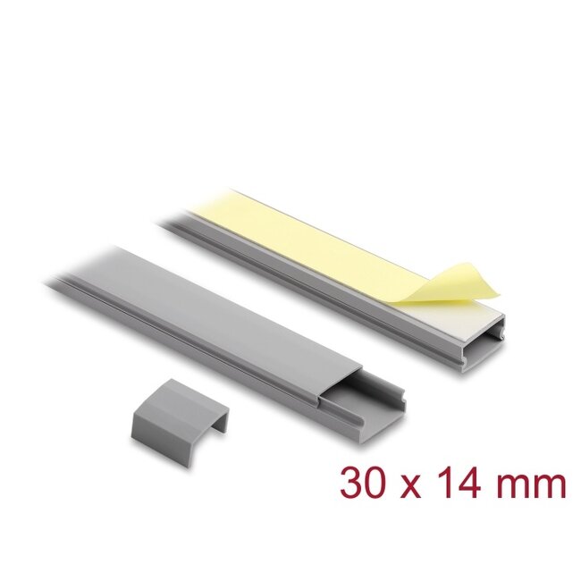 Delock Cable Duct self-adhesive with sliding cover 30 x 14 mm incl. connector - length 1 m pack of 2 pcs grey