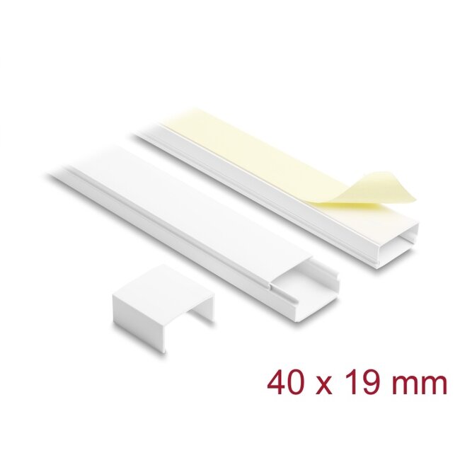 Delock Cable Duct self-adhesive with sliding cover 40 x 19 mm incl. connector - length 1 m pack of 2 pcs white