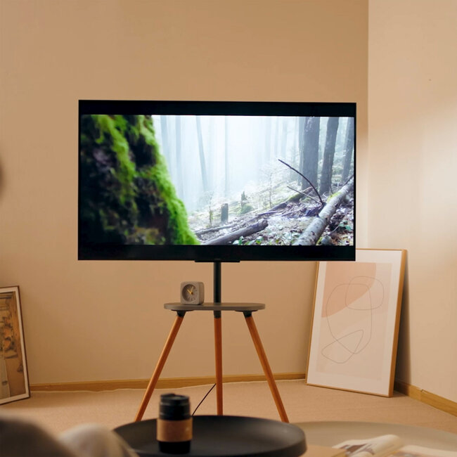 InLine® woodstand II, TV-standaard met plank, voor TV 43"-65" (110-165 cm)