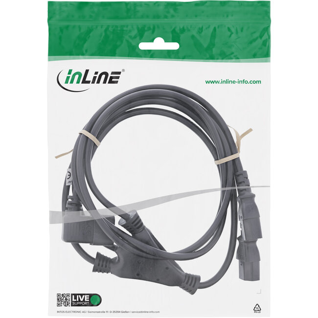 InLine® Y-Voedingskabel, IEC, 1x C14 Haaks Naar 2x C13, 1,8m