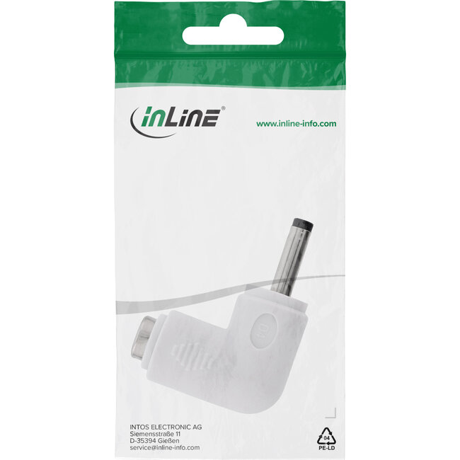 InLine® DC-adapter, 3,5 x 1,35 mm, stekker/bus, haaks, wit