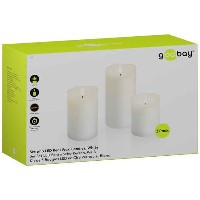 Goobay LED-kaarsenset | 3 stuks | timerfunctie | wit | IP20