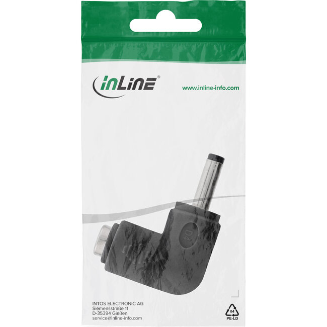 InLine® DC-adapter, 4,0 x 1,7 mm, stekker/bus, haaks, zwart