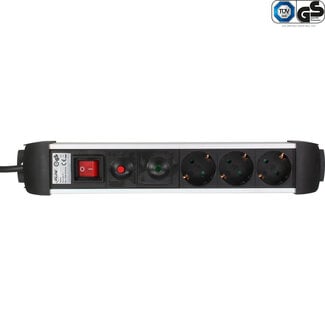 InLine InLine® contactdoos aluminium, 3-voudig aardingscontact +oversp.+schakelaar,1,5m
