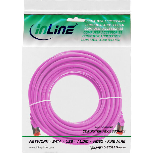 InLine® Patchkabel, S/FTP (PiMf), Cat.6, 250 MHz, PVC, koper, roze, 10m