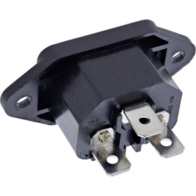 C14 stroomstekker | inbouw | horizontaal | 6,3 mm vlakstekker | zwart
