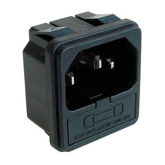 Panstrong C14 stroomstekker | zekeringhouder | snap-in | soldeeraansluiting | zwart