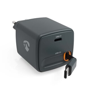 Nedis Nedis USB lader | 1x USB-C PD + uittrekbare USB-C kabel | GaN | 65W | zwart