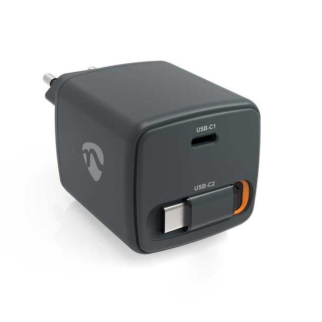 Nedis USB lader | 1x USB-C PD + uittrekbare USB-C kabel | GaN | 65W | zwart