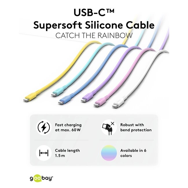 Goobay Set of 2 USB-C silicone cables, 1.5 m, pink