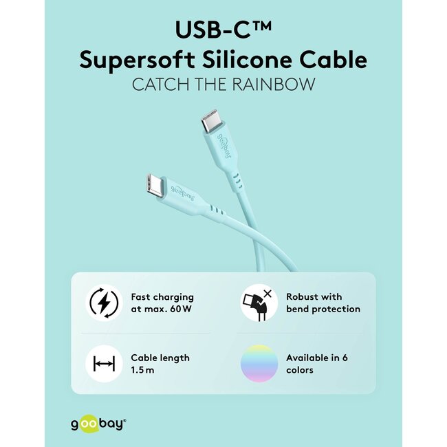 Goobay Coral Crush Set: 2 USB-C Silicone Cables, 1.5 m, turquoise;pink