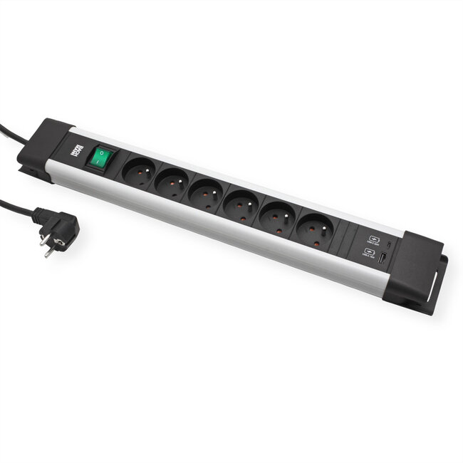 BACHMANN CONNECTUS 6xUTE, 1xschakelaar 1xUSB A/C 22W 2,0m CEE7/7 grijs