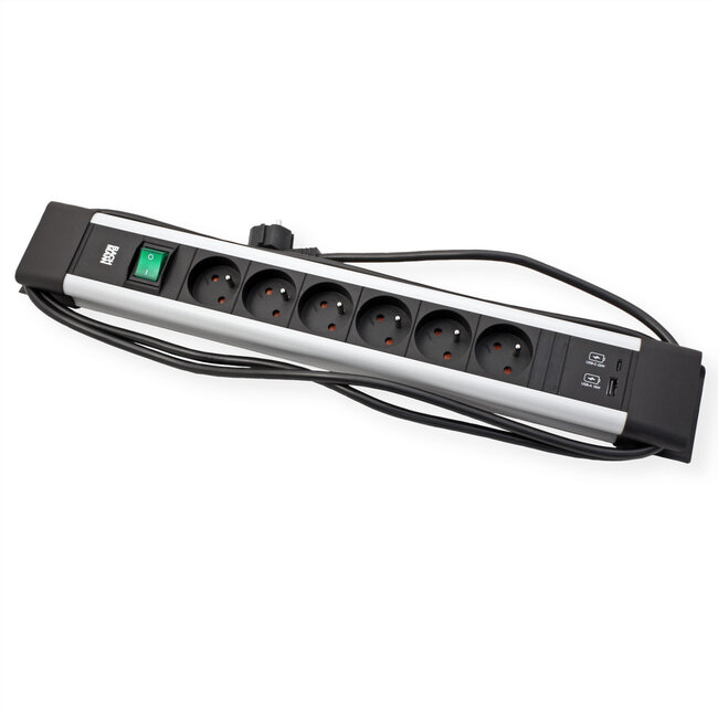 BACHMANN CONNECTUS 6xUTE, 1xschakelaar 1xUSB A/C 22W 2,0m CEE7/7 grijs