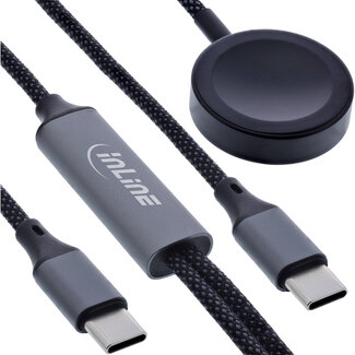 InLine InLine® 2-in-1-oplaadkabel Apple Watch + USB-C, 100 W, USB 2.0, 1,2 m