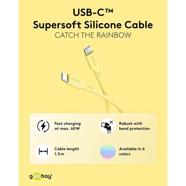 Goobay Sun & Sky Set: 2 USB-C Silicone Cables, 1.5 m, yellow;blue