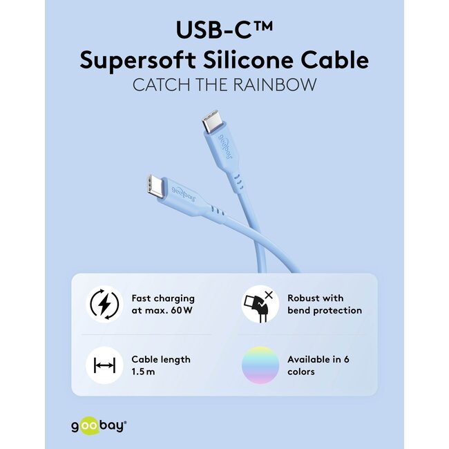 Goobay Ice Breeze Set: 2 USB-C Silicone Cables, 1.5 m, blue;white