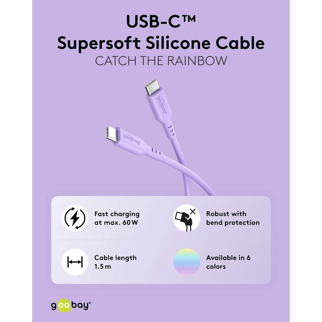 Goobay Berry Swirl Set: 2 USB-C Silicone Cables, 1.5 m, purple;pink