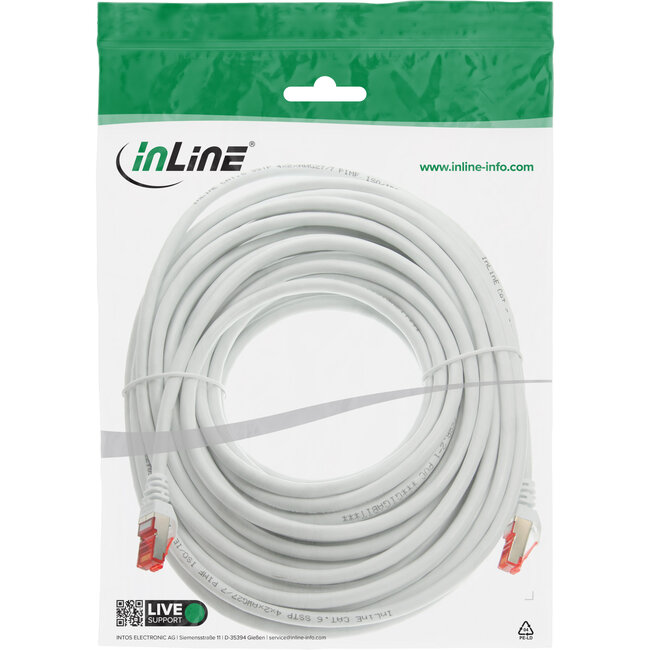 InLine® Patchkabel, S/FTP (PiMf), Cat.6, 250 MHz, PVC, koper, wit, 30m