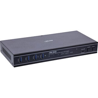 InLine InLine® KVM-switch, 2-weg, HDMI & DP, dubbele monitor, 4K60Hz, USB-hub, zwart