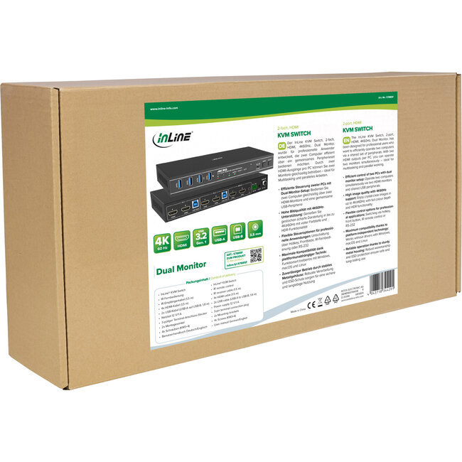 InLine® KVM-schakelaar, 2-weg, HDMI, 4K60Hz, dubbele monitor, USB 3.2 hub