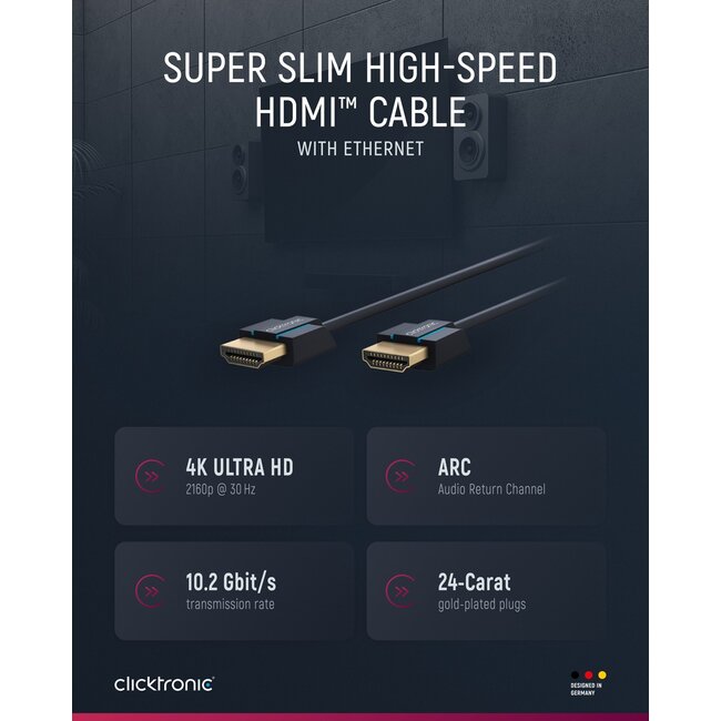 Clicktronic Ultra-Slim High Speed HDMI Cable with Ethernet 3 m