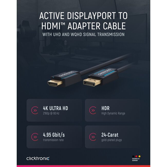Clicktronic Active DisplayPort to HDMI Adapter Cable 10 m