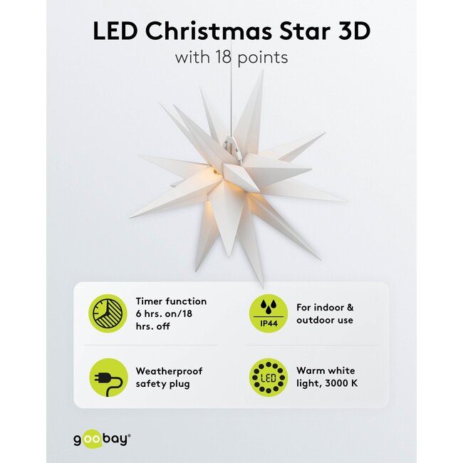 Goobay LED Christmas Star 3D, Ø 56 cm, with Mains Cable