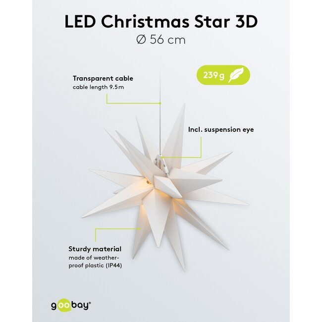 Goobay LED Christmas Star 3D, Ø 56 cm, with Mains Cable