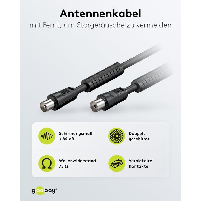 Goobay Antenna Cable with Ferrite (80 dB), Double Shielded 3.5 m