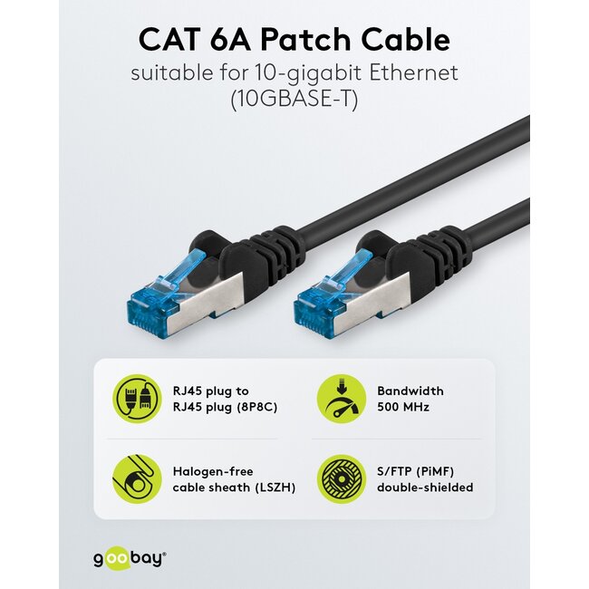 Goobay CAT 6 A Patch Cable S/FTP (PiMF), 1 m, black, Set of 5