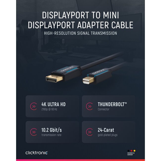 Clicktronic DisplayPort to Mini DisplayPort Adapter Cable 1 m