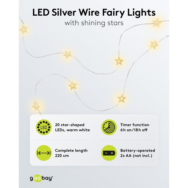 Goobay 20 LED Silver Wire Fairy Lights "Stars"