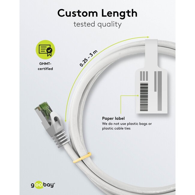 Goobay GHMT-certified CAT 8.1 S/FTP Patch Cord, AWG 26, white 3 m