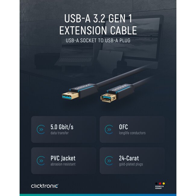 Clicktronic USB-A Extension Cable 3 m