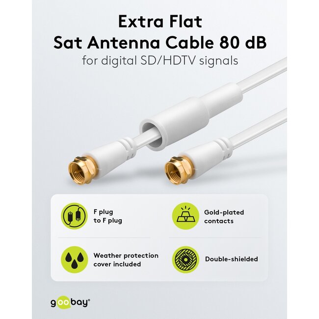 Goobay Flat SAT Antenna Cable (80 dB), Double Shielded, Weather Protected 7.5 m