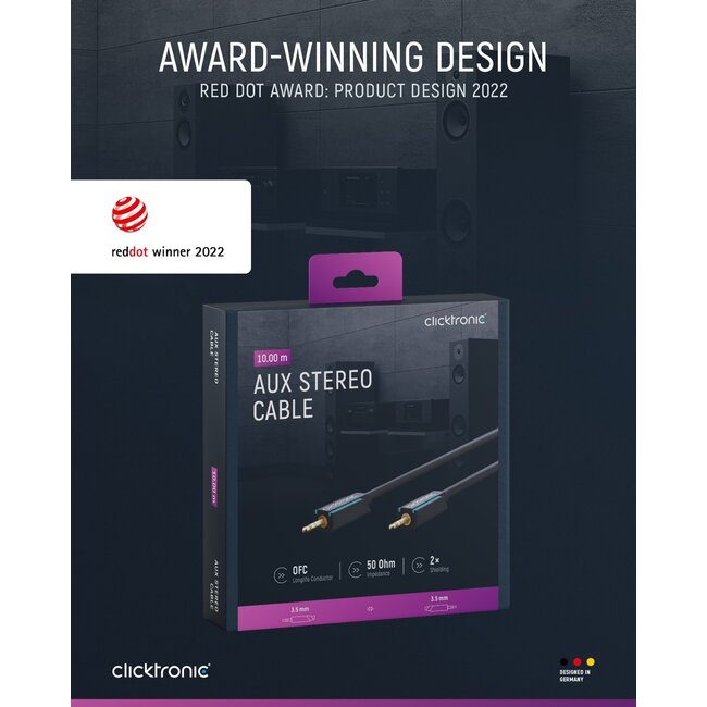 Clicktronic 3.5 mm AUX Cable, Stereo 10 m