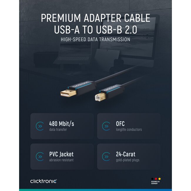Clicktronic USB-A to USB-B 2.0 Adapter Cable 3 m