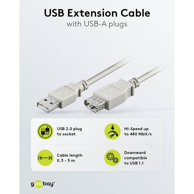 Goobay USB-A Extension Cable, 0.3 m, grey