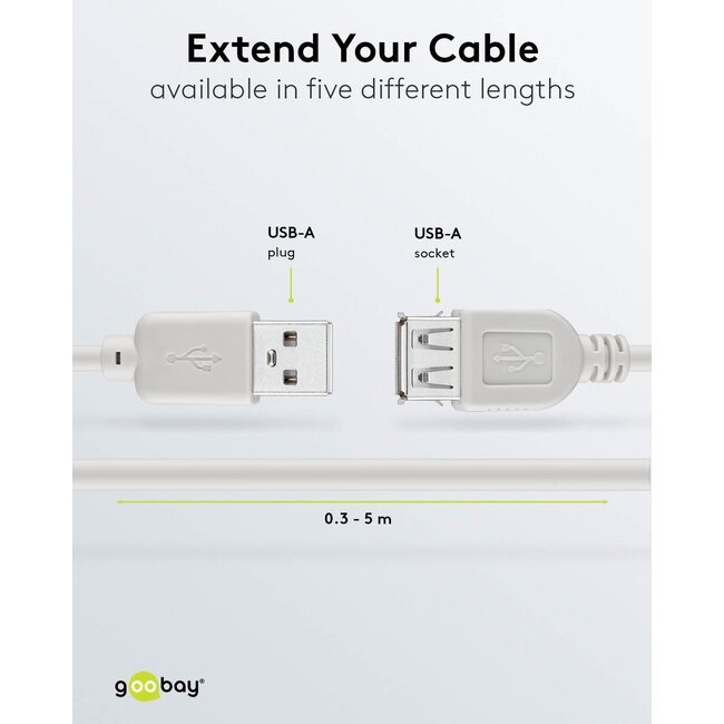 Goobay USB-A Extension Cable, 0.3 m, grey
