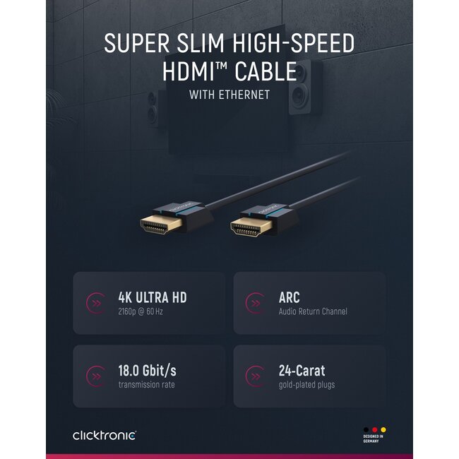 Clicktronic Ultra-Slim High Speed HDMI Cable with Ethernet 1.5 m
